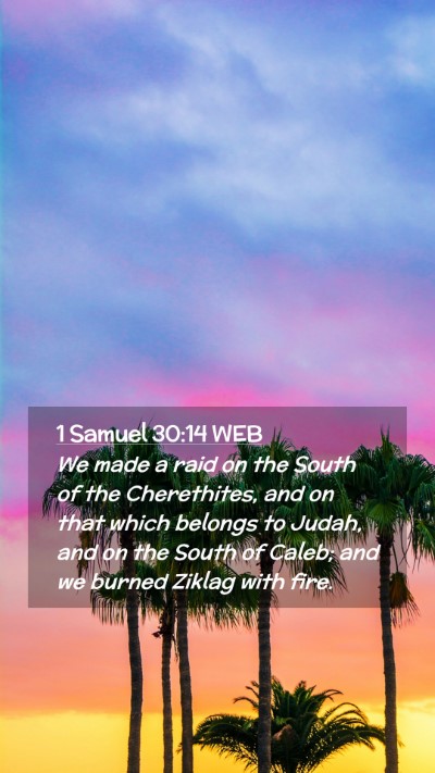 Picture 02 - 1 Samuel 30:14 WEB Mobile Phone Wallpaper - We made a raid on the South of the Cherethites, - Mobile Bible Verse Wallpaper