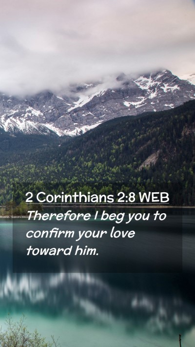 Picture 02 - 2 Corinthians 2:8 WEB Mobile Phone Wallpaper - Therefore I beg you to confirm your love toward - Mobile Bible Verse Wallpaper