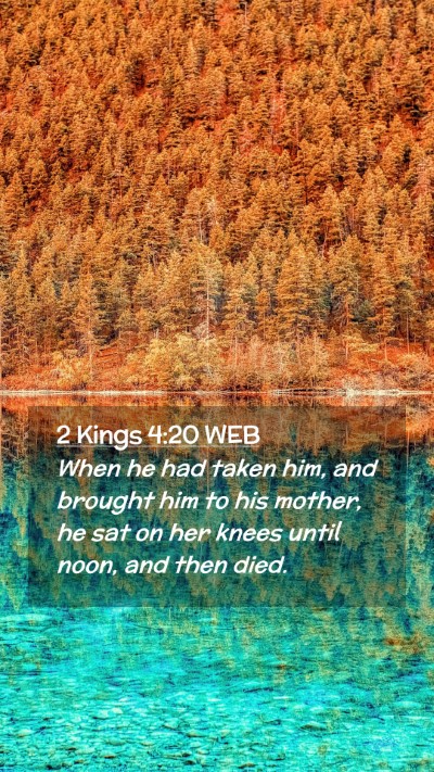Picture 02 - 2 Kings 4:20 WEB Mobile Phone Wallpaper - When he had taken him, and brought him to his - Mobile Bible Verse Wallpaper