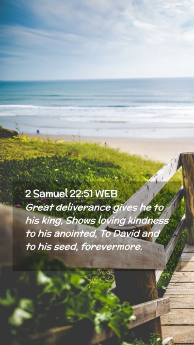 Picture 02 - 2 Samuel 22:51 WEB Mobile Phone Wallpaper - Great deliverance gives he to his king, Shows - Mobile Bible Verse Wallpaper