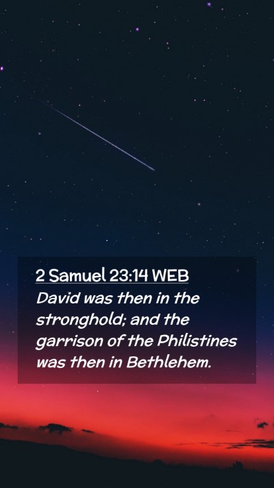 Picture 02 - 2 Samuel 23:14 WEB Mobile Phone Wallpaper - David was then in the stronghold; and the - Mobile Bible Verse Wallpaper