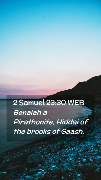 Picture 02 - 2 Samuel 23:30 WEB Mobile Phone Wallpaper - Benaiah a Pirathonite, Hiddai of the brooks of - Mobile Bible Verse Wallpaper