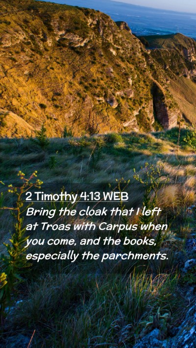 Picture 02 - 2 Timothy 4:13 WEB Mobile Phone Wallpaper - Bring the cloak that I left at Troas with Carpus - Mobile Bible Verse Wallpaper
