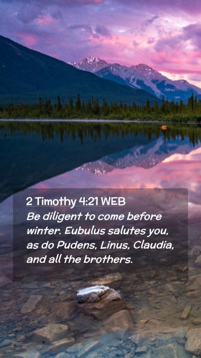 Picture 02 - 2 Timothy 4:21 WEB Mobile Phone Wallpaper - Be diligent to come before winter. Eubulus - Mobile Bible Verse Wallpaper