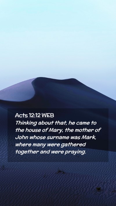 Picture 02 - Acts 12:12 WEB Mobile Phone Wallpaper - Thinking about that, he came to the house of - Mobile Bible Verse Wallpaper