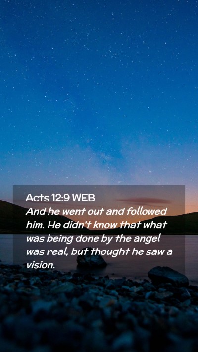 Picture 02 - Acts 12:9 WEB Mobile Phone Wallpaper - And he went out and followed him. He didn't know - Mobile Bible Verse Wallpaper
