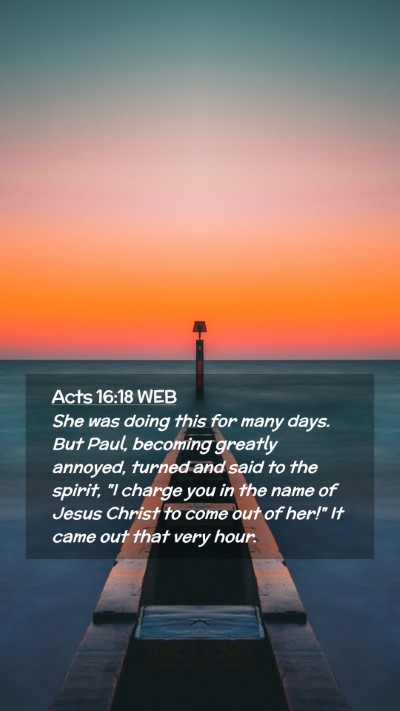 Picture 02 - Acts 16:18 WEB Mobile Phone Wallpaper - She was doing this for many days. But Paul, - Mobile Bible Verse Wallpaper
