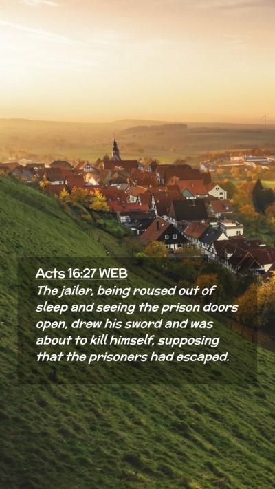 Picture 02 - Acts 16:27 WEB Mobile Phone Wallpaper - The jailer, being roused out of sleep and seeing - Mobile Bible Verse Wallpaper