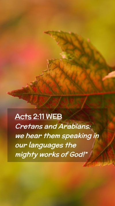 Picture 02 - Acts 2:11 WEB Mobile Phone Wallpaper - Cretans and Arabians: we hear them speaking in - Mobile Bible Verse Wallpaper