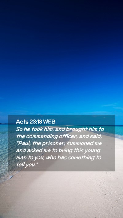 Picture 02 - Acts 23:18 WEB Mobile Phone Wallpaper - So he took him, and brought him to the commanding - Mobile Bible Verse Wallpaper