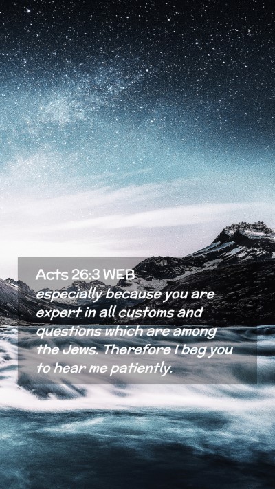 Picture 02 - Acts 26:3 WEB Mobile Phone Wallpaper - especially because you are expert in all customs - Mobile Bible Verse Wallpaper
