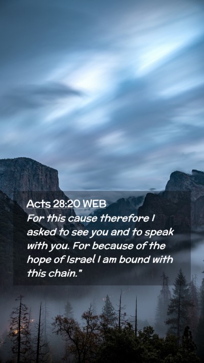 Picture 02 - Acts 28:20 WEB Mobile Phone Wallpaper - For this cause therefore I asked to see you and - Mobile Bible Verse Wallpaper
