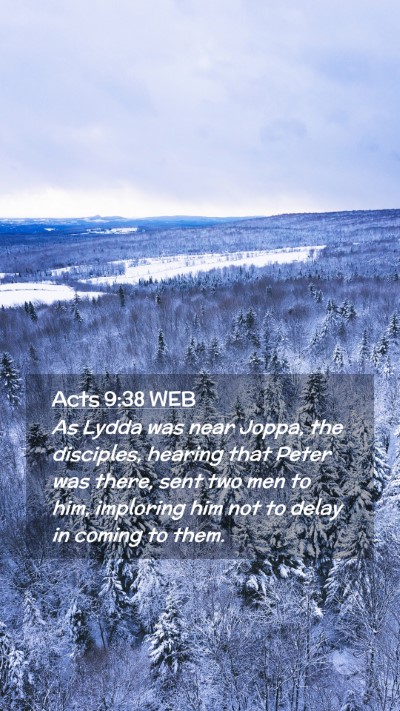 Picture 02 - Acts 9:38 WEB Mobile Phone Wallpaper - As Lydda was near Joppa, the disciples, hearing - Mobile Bible Verse Wallpaper