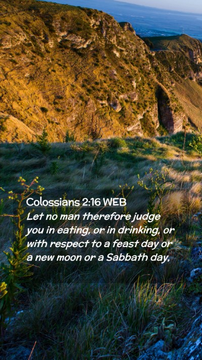 Picture 02 - Colossians 2:16 WEB Mobile Phone Wallpaper - Let no man therefore judge you in eating, or in - Mobile Bible Verse Wallpaper