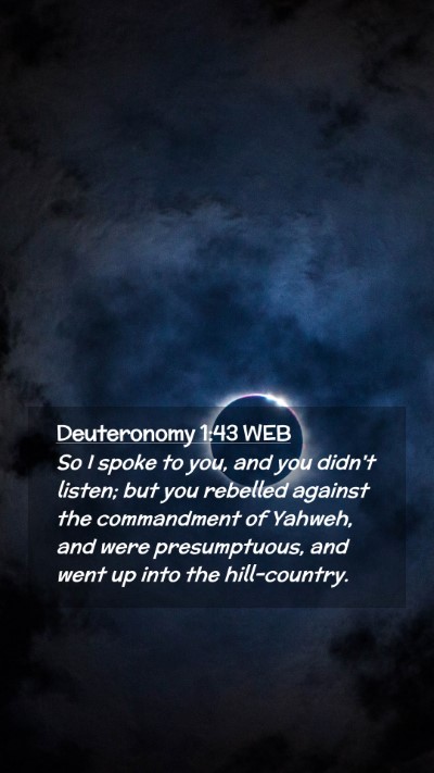 Picture 02 - Deuteronomy 1:43 WEB Mobile Phone Wallpaper - So I spoke to you, and you didn't listen; but you - Mobile Bible Verse Wallpaper
