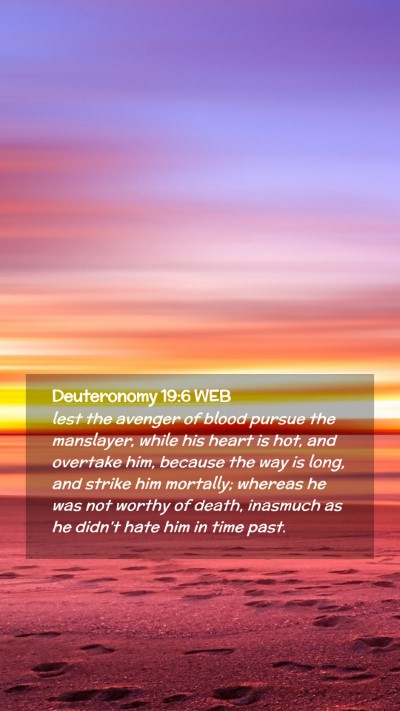Picture 02 - Deuteronomy 19:6 WEB Mobile Phone Wallpaper - lest the avenger of blood pursue the manslayer, - Mobile Bible Verse Wallpaper