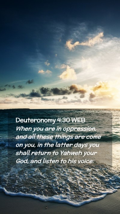 Picture 02 - Deuteronomy 4:30 WEB Mobile Phone Wallpaper - When you are in oppression, and all these things - Mobile Bible Verse Wallpaper