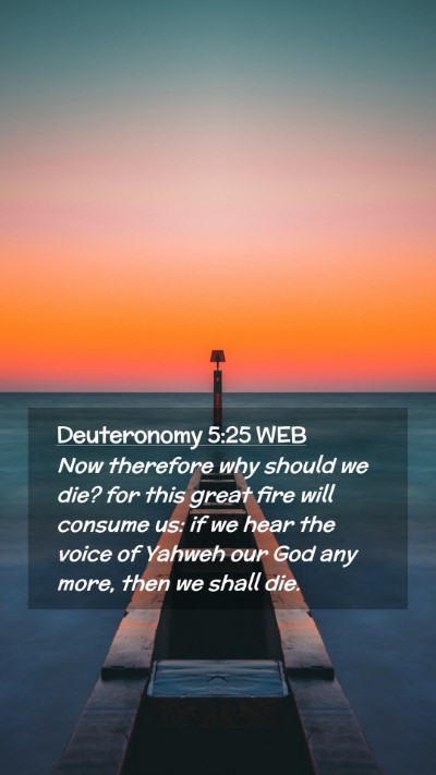 Picture 02 - Deuteronomy 5:25 WEB Mobile Phone Wallpaper - Now therefore why should we die? for this great - Mobile Bible Verse Wallpaper