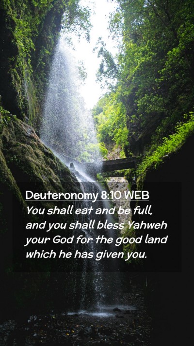 Picture 02 - Deuteronomy 8:10 WEB Mobile Phone Wallpaper - You shall eat and be full, and you shall bless - Mobile Bible Verse Wallpaper