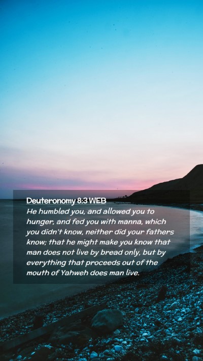Picture 02 - Deuteronomy 8:3 WEB Mobile Phone Wallpaper - He humbled you, and allowed you to hunger, and - Mobile Bible Verse Wallpaper