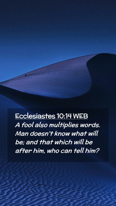 Picture 02 - Ecclesiastes 10:14 WEB Mobile Phone Wallpaper - A fool also multiplies words. Man doesn't know - Mobile Bible Verse Wallpaper