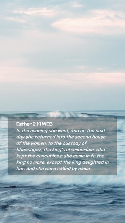 Picture 02 - Esther 2:14 WEB Mobile Phone Wallpaper - In the evening she went, and on the next day she - Mobile Bible Verse Wallpaper