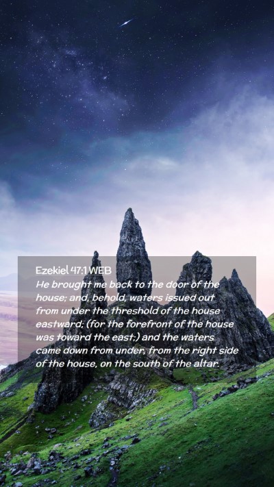 Picture 02 - Ezekiel 47:1 WEB Mobile Phone Wallpaper - He brought me back to the door of the house; and, - Mobile Bible Verse Wallpaper