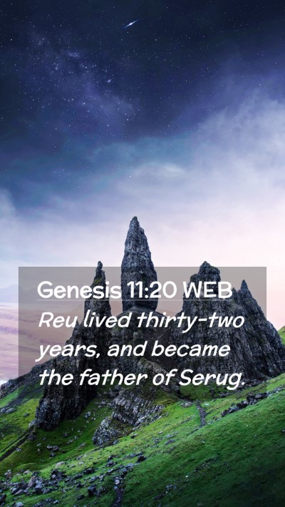Picture 02 - Genesis 11:20 WEB Mobile Phone Wallpaper - Reu lived thirty-two years, and became the father - Mobile Bible Verse Wallpaper