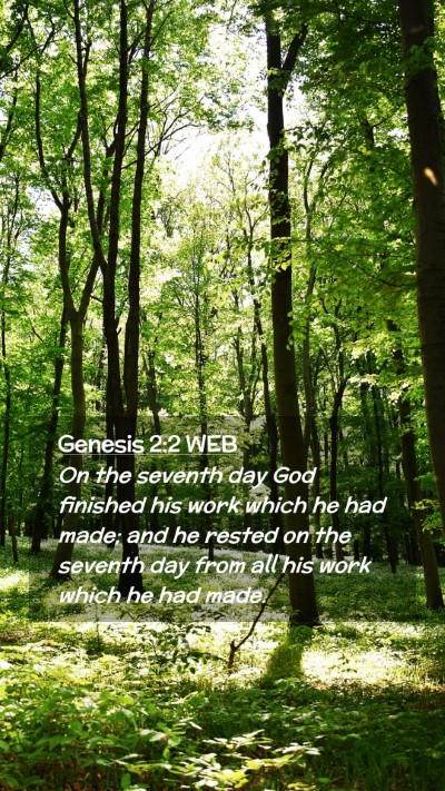 Picture 02 - Genesis 2:2 WEB Mobile Phone Wallpaper - On the seventh day God finished his work which he - Mobile Bible Verse Wallpaper