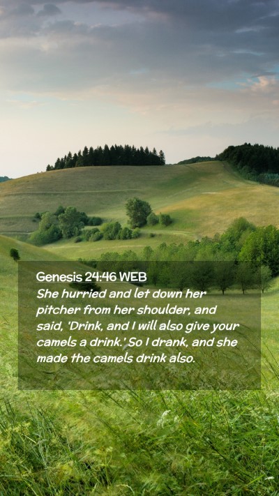 Picture 02 - Genesis 24:46 WEB Mobile Phone Wallpaper - She hurried and let down her pitcher from her - Mobile Bible Verse Wallpaper