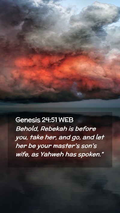 Picture 02 - Genesis 24:51 WEB Mobile Phone Wallpaper - Behold, Rebekah is before you, take her, and go, - Mobile Bible Verse Wallpaper