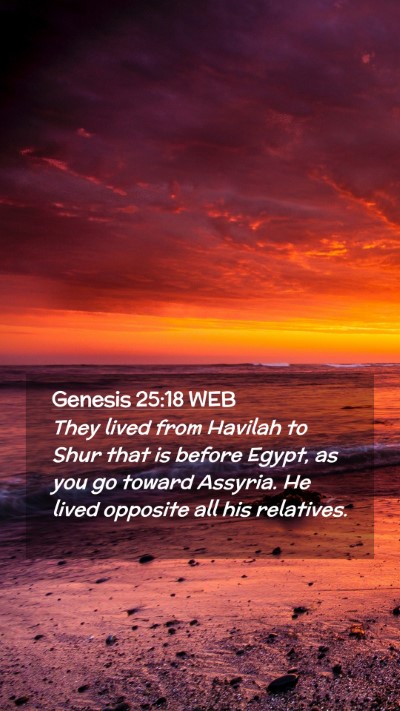 Picture 02 - Genesis 25:18 WEB Mobile Phone Wallpaper - They lived from Havilah to Shur that is before - Mobile Bible Verse Wallpaper