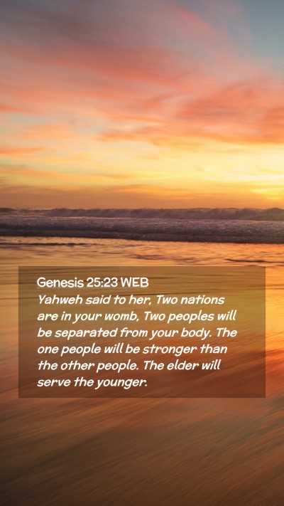 Picture 02 - Genesis 25:23 WEB Mobile Phone Wallpaper - Yahweh said to her, Two nations are in your womb, - Mobile Bible Verse Wallpaper