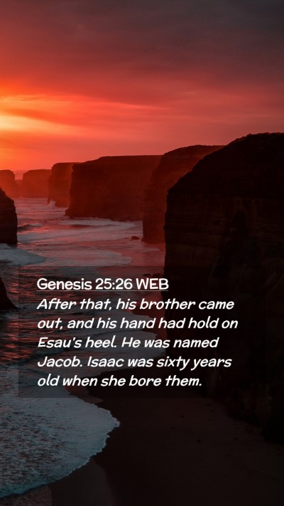 Picture 02 - Genesis 25:26 WEB Mobile Phone Wallpaper - After that, his brother came out, and his hand - Mobile Bible Verse Wallpaper
