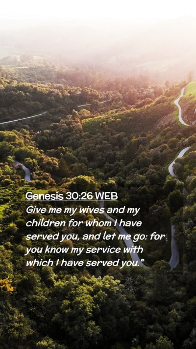 Picture 02 - Genesis 30:26 WEB Mobile Phone Wallpaper - Give me my wives and my children for whom I have - Mobile Bible Verse Wallpaper