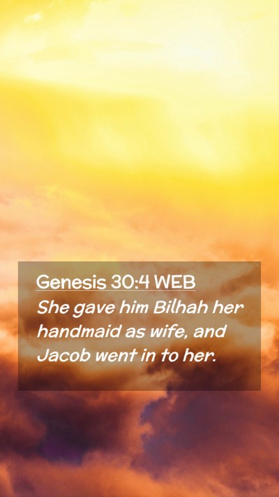 Picture 02 - Genesis 30:4 WEB Mobile Phone Wallpaper - She gave him Bilhah her handmaid as wife, and - Mobile Bible Verse Wallpaper