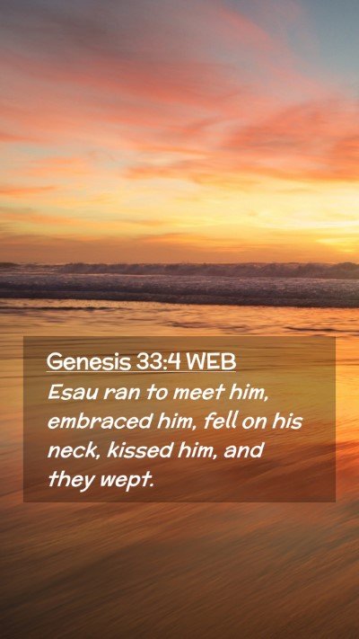 Picture 02 - Genesis 33:4 WEB Mobile Phone Wallpaper - Esau ran to meet him, embraced him, fell on his - Mobile Bible Verse Wallpaper