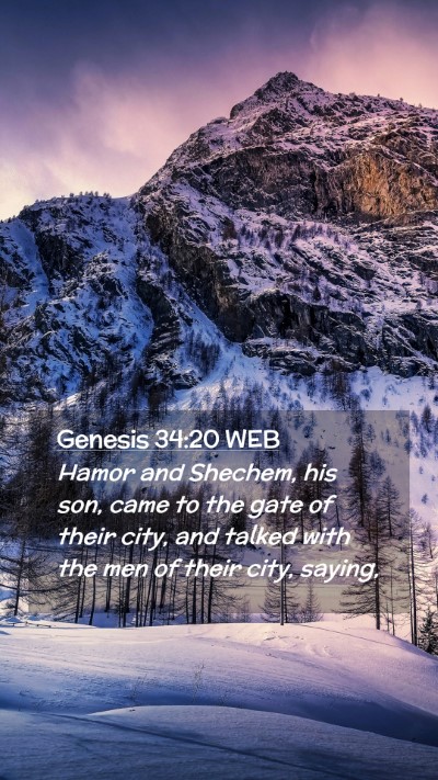 Picture 02 - Genesis 34:20 WEB Mobile Phone Wallpaper - Hamor and Shechem, his son, came to the gate of - Mobile Bible Verse Wallpaper
