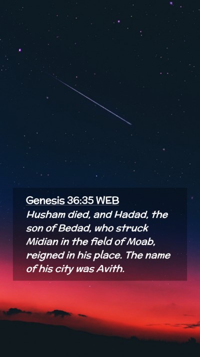 Picture 02 - Genesis 36:35 WEB Mobile Phone Wallpaper - Husham died, and Hadad, the son of Bedad, who - Mobile Bible Verse Wallpaper