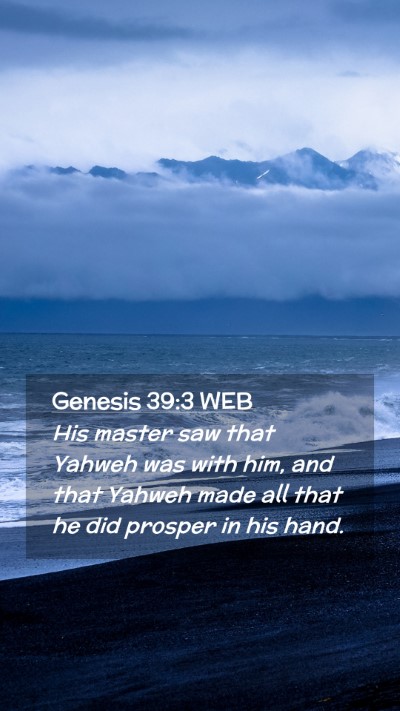 Picture 02 - Genesis 39:3 WEB Mobile Phone Wallpaper - His master saw that Yahweh was with him, and that - Mobile Bible Verse Wallpaper
