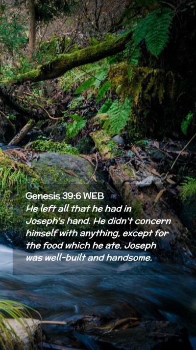 Picture 02 - Genesis 39:6 WEB Mobile Phone Wallpaper - He left all that he had in Joseph's hand. He - Mobile Bible Verse Wallpaper
