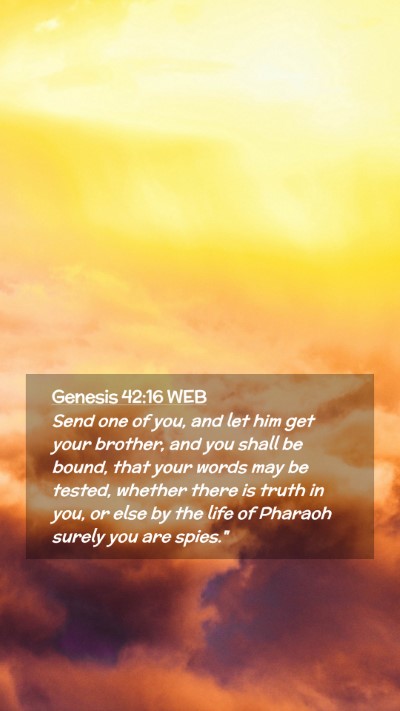 Picture 02 - Genesis 42:16 WEB Mobile Phone Wallpaper - Send one of you, and let him get your brother, - Mobile Bible Verse Wallpaper
