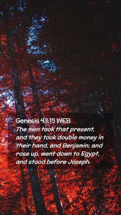Picture 02 - Genesis 43:15 WEB Mobile Phone Wallpaper - The men took that present, and they took double - Mobile Bible Verse Wallpaper