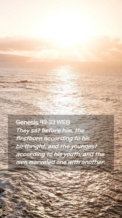 Picture 02 - Genesis 43:33 WEB Mobile Phone Wallpaper - They sat before him, the firstborn according to - Mobile Bible Verse Wallpaper