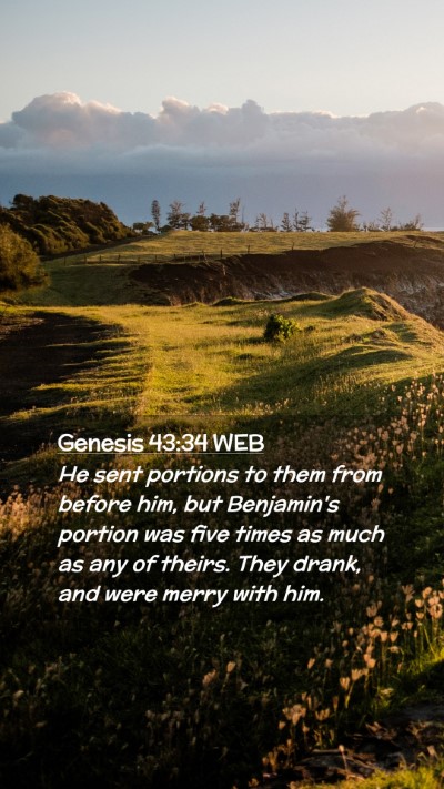 Picture 02 - Genesis 43:34 WEB Mobile Phone Wallpaper - He sent portions to them from before him, but - Mobile Bible Verse Wallpaper