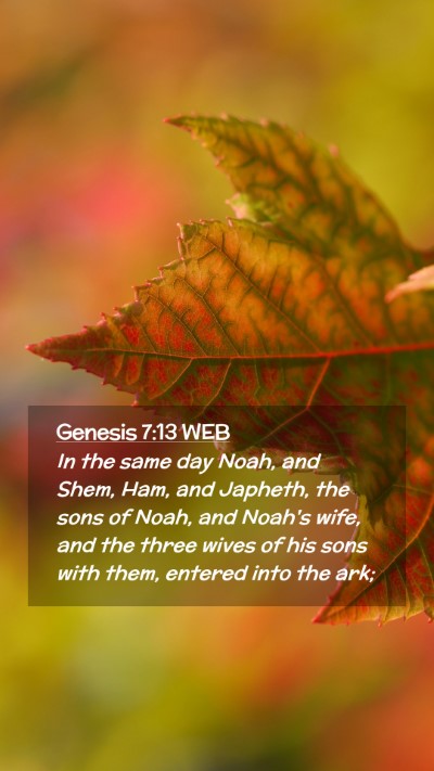 Picture 02 - Genesis 7:13 WEB Mobile Phone Wallpaper - In the same day Noah, and Shem, Ham, and Japheth, - Mobile Bible Verse Wallpaper