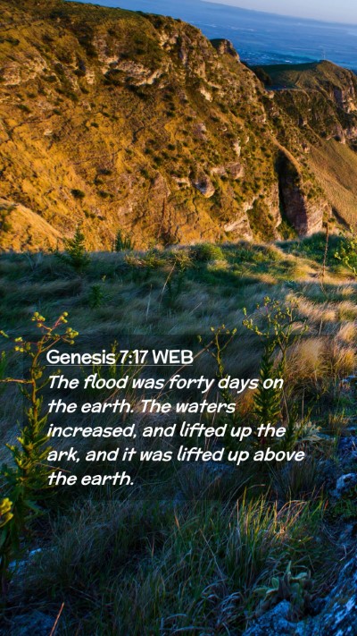 Picture 02 - Genesis 7:17 WEB Mobile Phone Wallpaper - The flood was forty days on the earth. The waters - Mobile Bible Verse Wallpaper