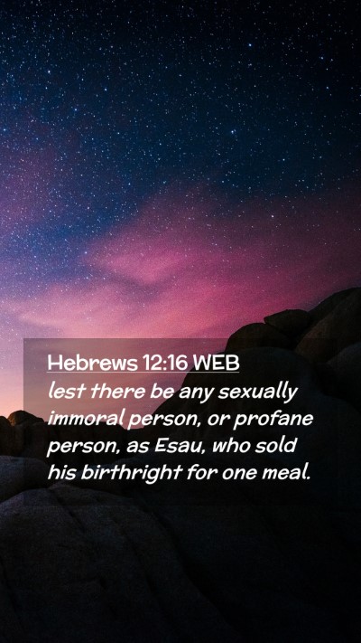 Picture 02 - Hebrews 12:16 WEB Mobile Phone Wallpaper - lest there be any sexually immoral person, or - Mobile Bible Verse Wallpaper