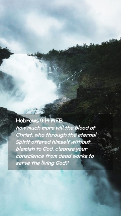 Picture 02 - Hebrews 9:14 WEB Mobile Phone Wallpaper - how much more will the blood of Christ, who - Mobile Bible Verse Wallpaper