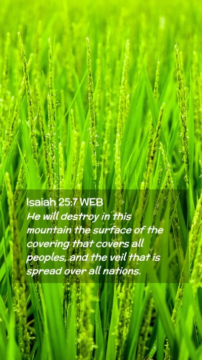 Picture 02 - Isaiah 25:7 WEB Mobile Phone Wallpaper - He will destroy in this mountain the surface of - Mobile Bible Verse Wallpaper